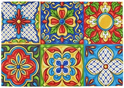 Place Mats Mexican Talavera Ceramic Tile Pattern Ethnic Table Mats Set Of 6 Placemats Washable Non-slip Kitchen Dining Table Mats Place Mats For Table Placemats For Home Kitchen Machine Washable，12 X