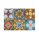 Place Mats Mexican Talavera Ceramic Tile Pattern Ethnic Table Mats Set Of 6 Placemats Washable Non-s
