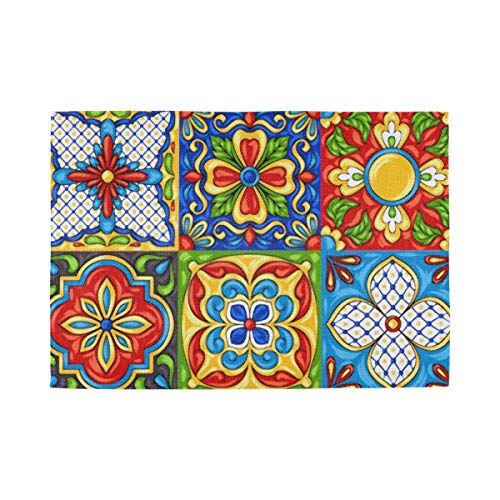 Place Mats Mexican Talavera Ceramic Tile Pattern Ethnic Table Mats Set Of 6 Placemats Washable Non-Slip Kitchen Dining Table Mats Place Mats For Table Placemats For Home Kitchen Machine Washable，12 X #TOP25