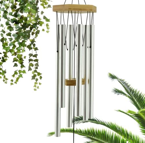 UpBlend Outdoors Premium Wind Chimes - Silver Wind Chimes Outdoor, Windchime, Soothing Wind Chimes for Outside, Windchimes Outdoors Deep Tones, Gift for Elderly Woman, Mother's Day, 29", Silver