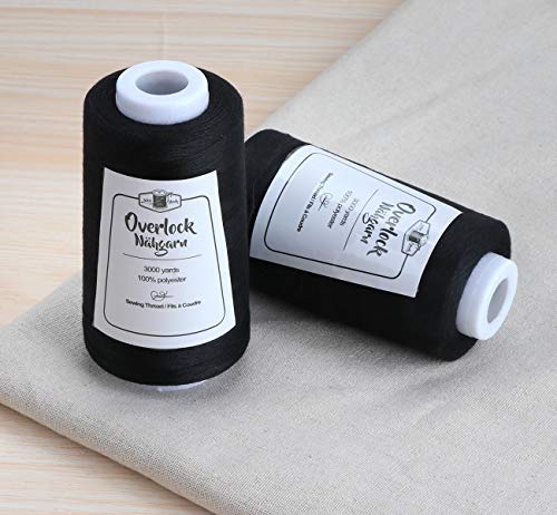 Ilauke 4 X 3000 Yards Serger Thread Spools Black Polyester Sewing Threads Overlock Cone #TOP3