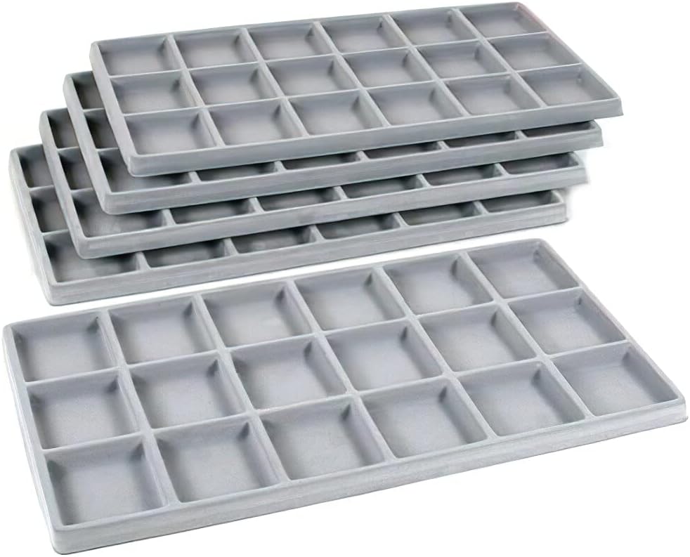 FindingKing 5 Gray 18 Slot Coin Jewelry Showcase Display Tray Inserts