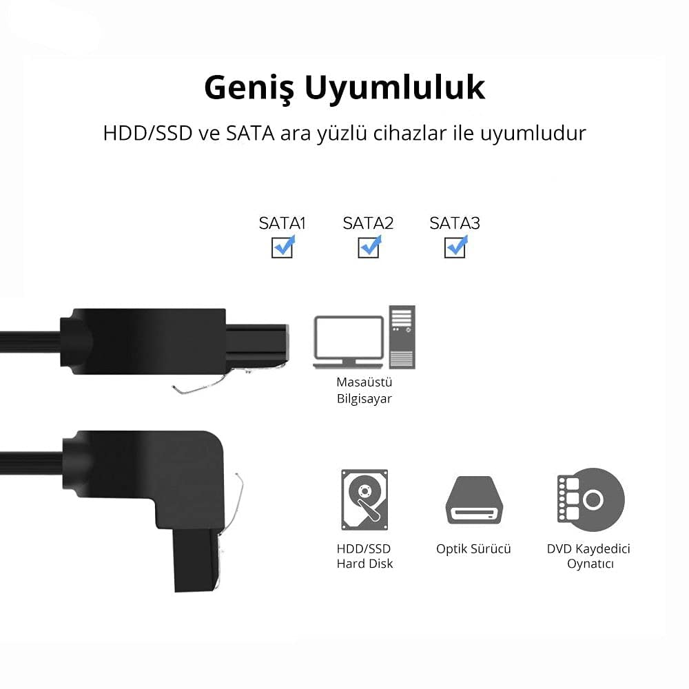Ugreen 90 Derece Sata 3.0 Disk Kablosu 50 cm