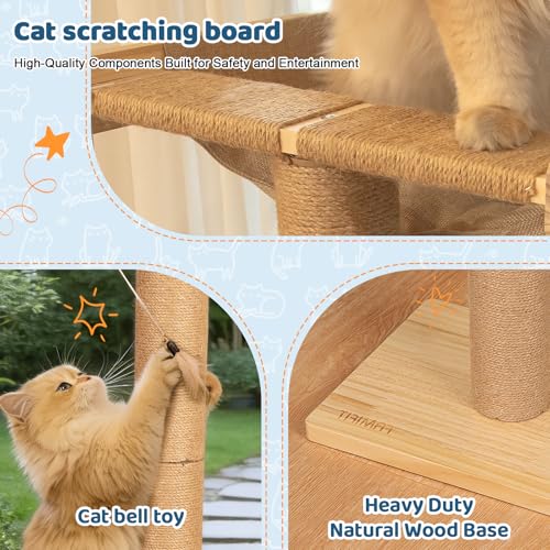 Image of Cat Window Perch Hammock with 3-Piece Detachable Sisal Scratching Posts, Drill-Free Suction Cup Mount, Multi-Level Climbing Perch for Bird Watching, 45 LBS Capacity