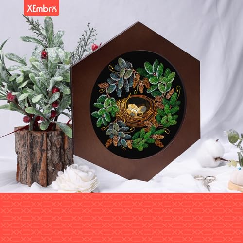 Image of XEmbro 8 Inch Wood Embroidery Hoop Frame, Hexagon Wood Embroidery Display Frame with 8 Inch Embroidery Hoop for Finished Cross Stitch Hoop Frame, DIY Craft Projects and Decoration Ornaments