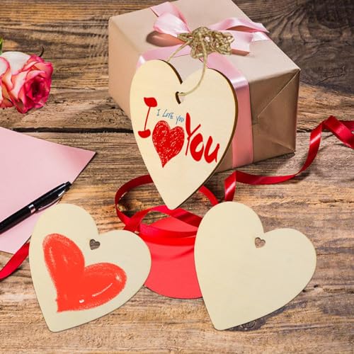 Tmflexe 50-Pack Paintable Blank Natural Heart Hanging Wood Slices for Kids DIY Art Crafts - Thumbnail 4