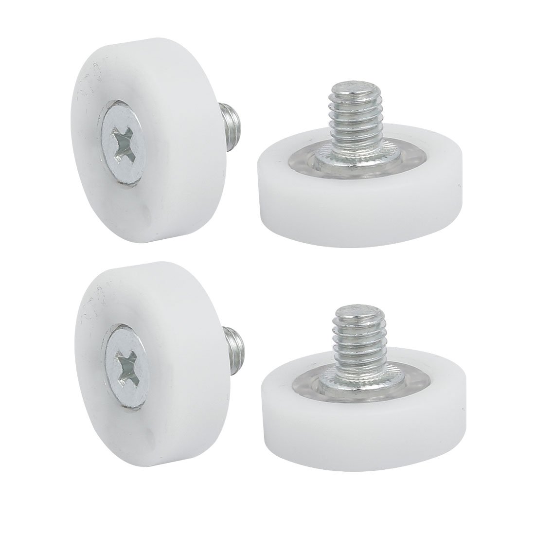 Aexit 4pcs DR22C0.3L7 Material handling M6x8mm Thread Nylon F Type Idler Bearing Pulley White 22mm x 14mm Model:68as58qo305