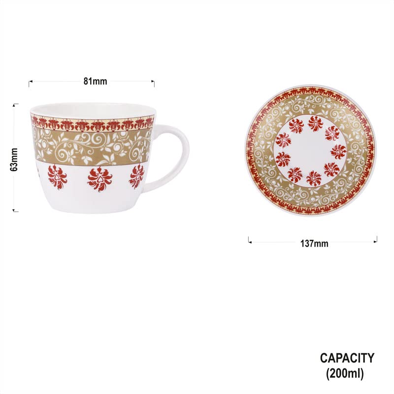 Image of Dandy Lines Royal Cup & Saucer, Udaipur, Luxury Tea Set for Elegant Gatherings, Ceramic, Pack of 6, Microwave & Dishwasher Safe, Great for Hosting & Gifting