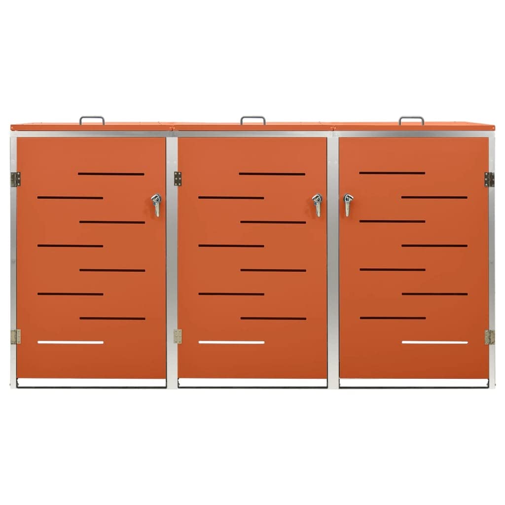 HUAKEHOM Mülltonnenbox für 3 Tonnen Abschließbar Rostfrei Müllbox Mülltonnenverkleidung Müllcontainer Gartenbox Mülltonne 207x77,5x112,5 cm Edelstahl Orange
