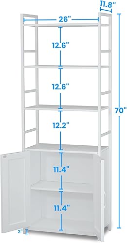 Miniatura 9 de Estantería negra con puertas, estantería de 70 pulgadas de alto con armario de almacenamiento, estante de 6 niveles para sala de estar, dormitorio,