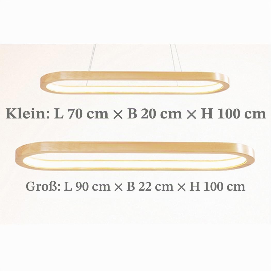 Pendelleuchte Modern Oval Esstischlampen LED Büro Hängeleuchte Dimmbar Wohnzimmer Deckenleuchte Höhenverstellbar Schlafzimmer Deko Hängend Lampen für Küche Bar Esszimmer Deckenlampe (Holz, L90CM)
