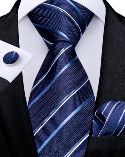 Image of DiBanGu Silk Zipper Ties for Men,Paisley Solid Plaid Pre-tied Tie and Pocket Square Cufflinks Set Formal Adjustable Necktie