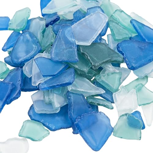 600g Morceaux de Verre de Mer, 22oz Bleu Cobalt, Blanc et Vert Verre de Mer Plat Concassé Givré Remplissage de Vase pour Maison Aquarium Crafts d'art Faire...