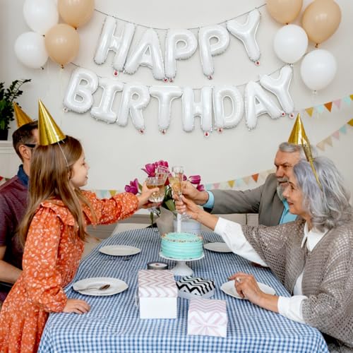 Image of White Happy Birthday Balloon Banner 16 Inch - White Birthday Decorations Happy Birthday Sign Reusable Foil Letters Balloons Suitable for Men, Women Party Decorations,Birthday Decor Party Supplies