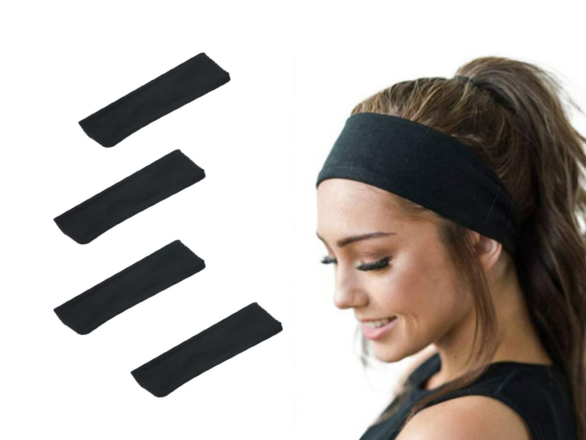 4 Pezzi Fascia Sportiva per Capelli, Fasce Nere per Uomo e Donna, Fascia Elastica per Sport