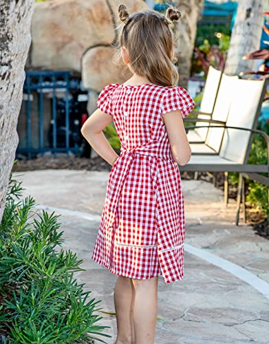 Kymidy Girls Casual Dress Short Sleeve Buffalo Check Red White Plaid Dresses For Kids,2T #TOP5