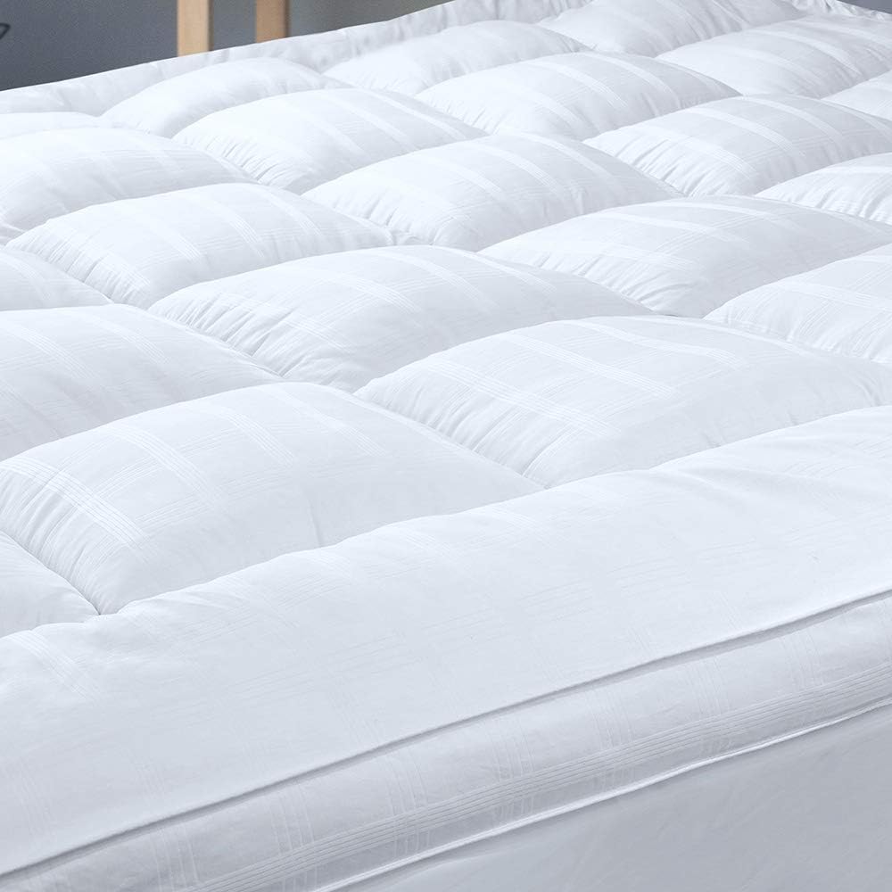 Extra Thick Mattress Topper Double Bed - 100% Cotton Cover, Baffle-Box Stitching, Secure Elastic Corner Straps Bed Topper Pad | Machine Washable | Plush Support, Pressure Relief & Breathable Comfort