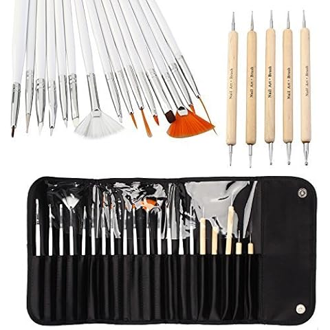 CellDeal 20pcs Nail Art Designing Painting Dotting Detailing Pen Brushes Bundle Tool Kit Cover
