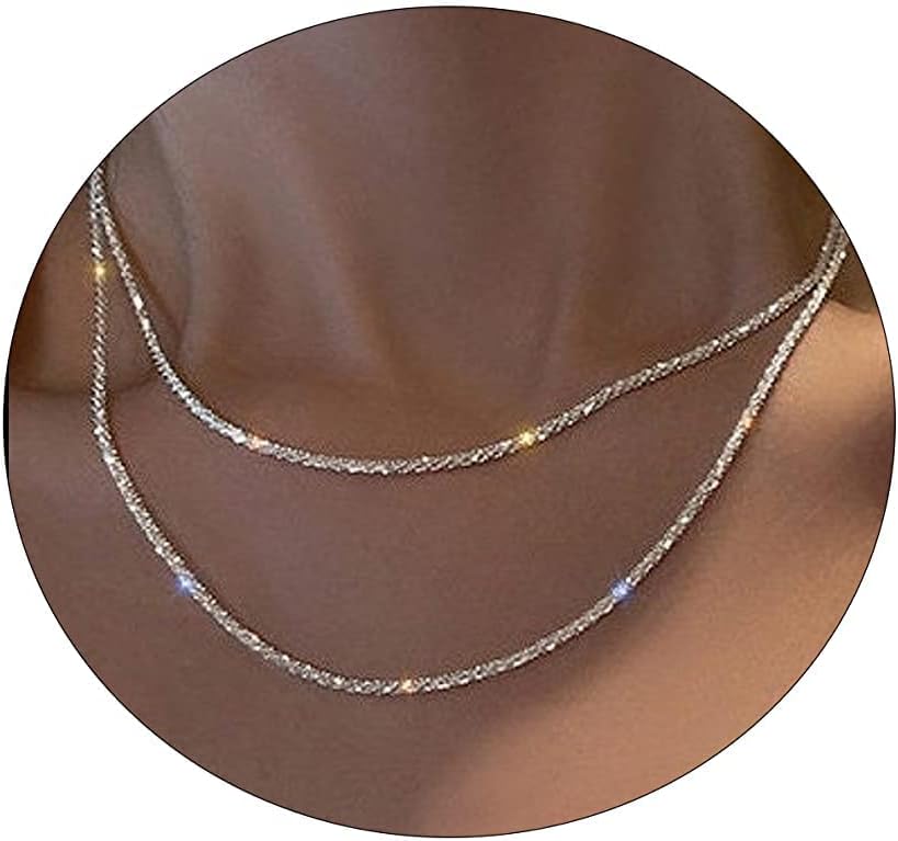 14K Gold Filled Herringbone Choker Necklace Set Double Layer Snake Chain Herringbone Chain Necklace Layering Necklace Set Cuban Chain Necklace for Women