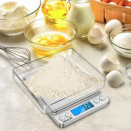 Gdealer Digital Kitchen Scale 3000G/0.1G Precise Food Scale Gram Scales Weight Coffee Scale, Digital Food Scales For Cooking Baking, Stainless Steel Back-Lit Lcd Display Pocket Small Scale, Silver #TOP4