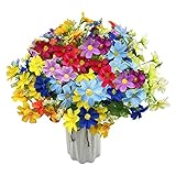 🌸 Encantador Artificial flor margarita artificial: Hermoso diseño ramo margaritas artificiales con colores brillantes, aspecto natural, bastante real y lindo, agradable para decorar las habitaciones y banquetes de bodas para agregar sentimientos más acogedores y románticos. Y los margaritas de plastico están bien hechos, no son tóxicos y no se desvanecen ni caen fácilmente.