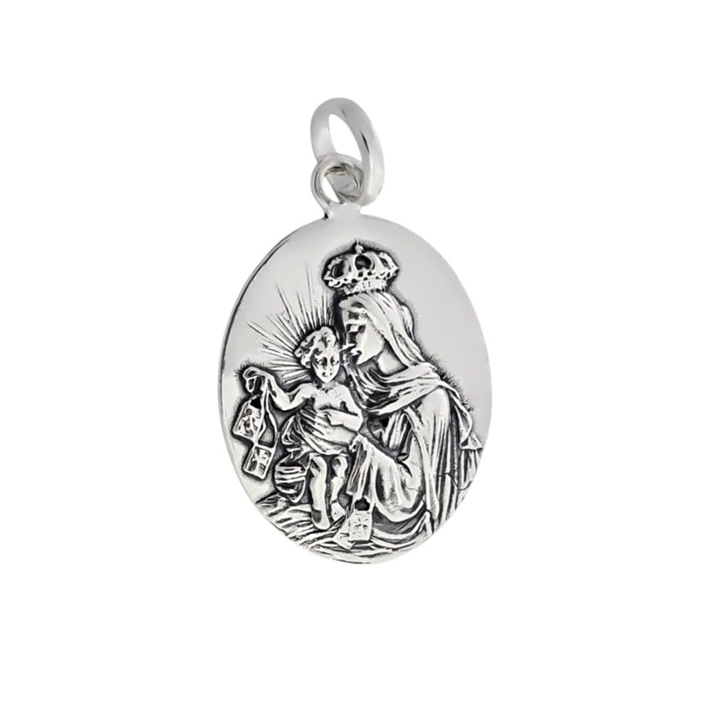 Virgen del Carmen medalla plata ley 925m colgante unisex 34mm.