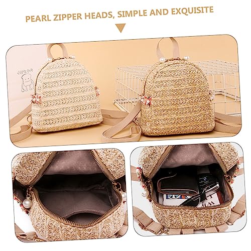 SAFIGLE 1pc Woven Pearl Mini Backpack for Women Stylish Outdoor Travel Bag Comfortable Durable for Shopping Picnics and Everyday Use Deep2