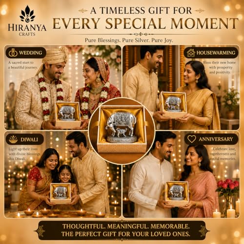 Image of 999 Pure Silver Plated Kamdhenu Cow with Calf Idol | Attracts Prosperity | Vastu Gift Wedding Diwali Housewarming | Certificate of Authenticity | Luxury Gift Box Included (999 PURE SILVER, 2.5)