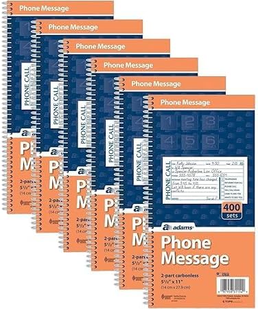 Adams - Libro de mensajes para llamadas telefónicas, duplicado sin carbono, 5.50 x 11 pulgadas, 400 juegos, blancocanario, juego de 6