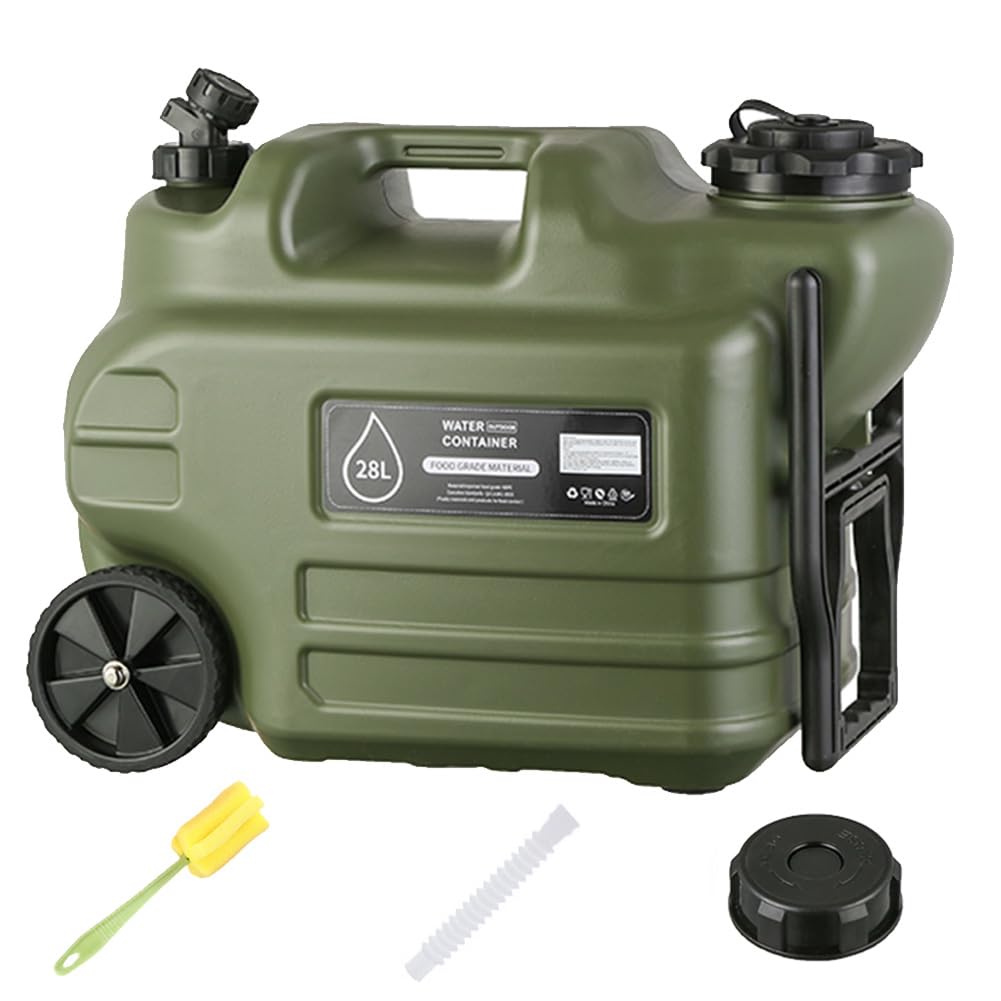 28L Camping Water Container with Tap, Portable Water Bottle Carrier with Spigot, Wheels & Folding Handle, BPA Free Waters Storage Tank Tank for Car Outdoor Hiking Camping Picnic Emergency