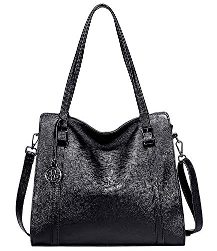 OVER EARTH Women's Purses and Handbags Genuine Leather Tote Shoulder Hobo Bag for Ladies(O104E Black)