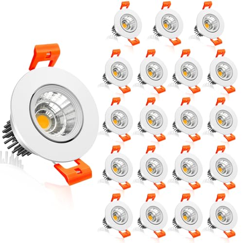 inShareplus 2 Inch LED Recessed Lighting, 3W Dimmable Mini Downlight, 220LM COB Ceiling Light, 4000K Natural White, CRI80, White Trim with LED Driver, Fits 2.16"-2.5" Ceiling Cutout, 20 Pack