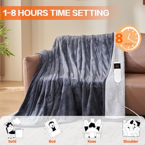 Manta eléctrica térmica DANENOSA Throw tamaño 50''x60'', control de calefacción, franela suave y cálida, 10 niveles de temperatura, apagado automático a 8 horas, calentamiento rápido y protección contra sobrecalentamiento miniatura 3