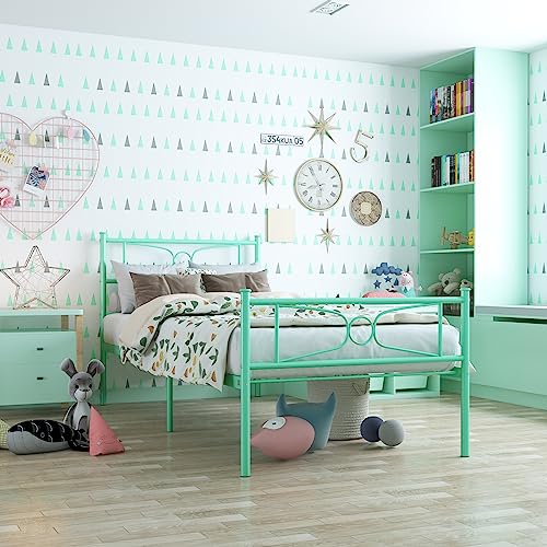 Bed For Teen Twin Bed Frames No Box Spring Need Twin Beds Mattress Foundation With Headboard Single Metal Platform Bed Frame,Green #TOP18