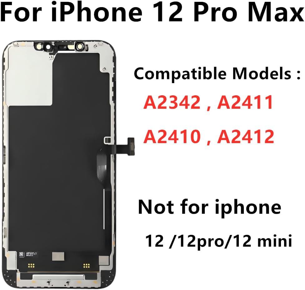 for iPhone 12 Pro Max Screen Replacement Kit 6.7'' Full HD LCD Display 3D Touch Digitizer Assembly Includes Repair Tools and Waterproof sealant (Compatible with A2342, A2410, A2411,A2412)
