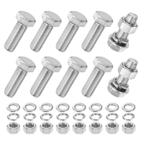 M METERXITY 10-Pack Hex Head Screw Bolt with Nuts Flat &amp; Lock Washers M12x35mm Stainless Steel Bolts and Nuts Kit Fully Threaded Metric Bolt Assortment for Equipment/Machinery