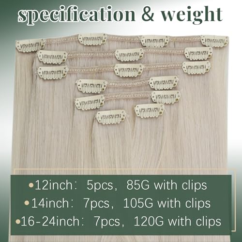 Image of Ugeat Seamless Clip in Hair Extensions Human Hair Blonde 22 Inch 7pcs 120g | Real Human Hair Extensions Clip ins , Hair Clip on Extensions Platinum Blonde , Straight Texture
