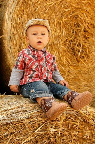 Image of Jastore Baby Boys Girls Cowboy Boots Infant Western Booties Toddler Soft Sole Non-Slip First Walker Crib Shoes
