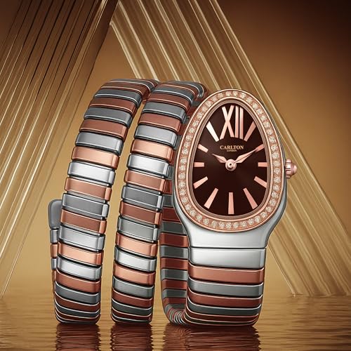 Image of Carlton London Women Charmer Analog Watch, Snake Design Bracelet, Stainless Steel Strap, Quartz Movement, 30M Water Resistant