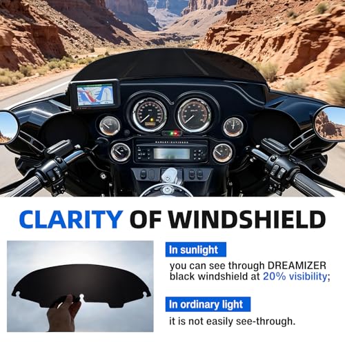 Image of DREAMIZER Wave Windshield Windscreen,Specific Fit Motorcycle Windshield, PC Wind Deflector Compatible with Harley Touring Electra Street Tri Glide 1996-2013 (Black 4inch)