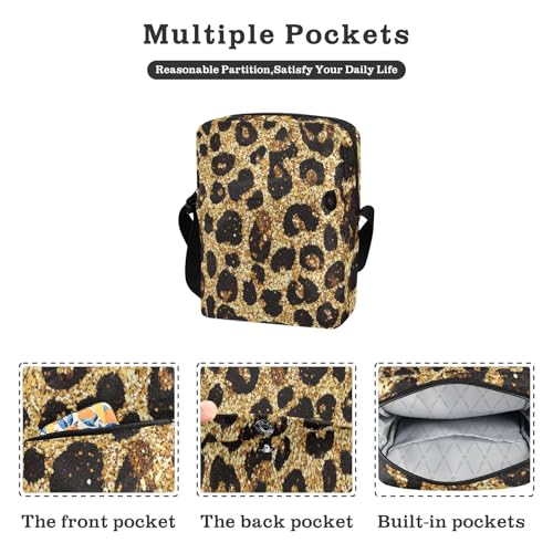 mens messenger bag cross body bag for woman Cross Body Purses Adjustable Strap for Casual Casual- Glitter Leoaprd Print2