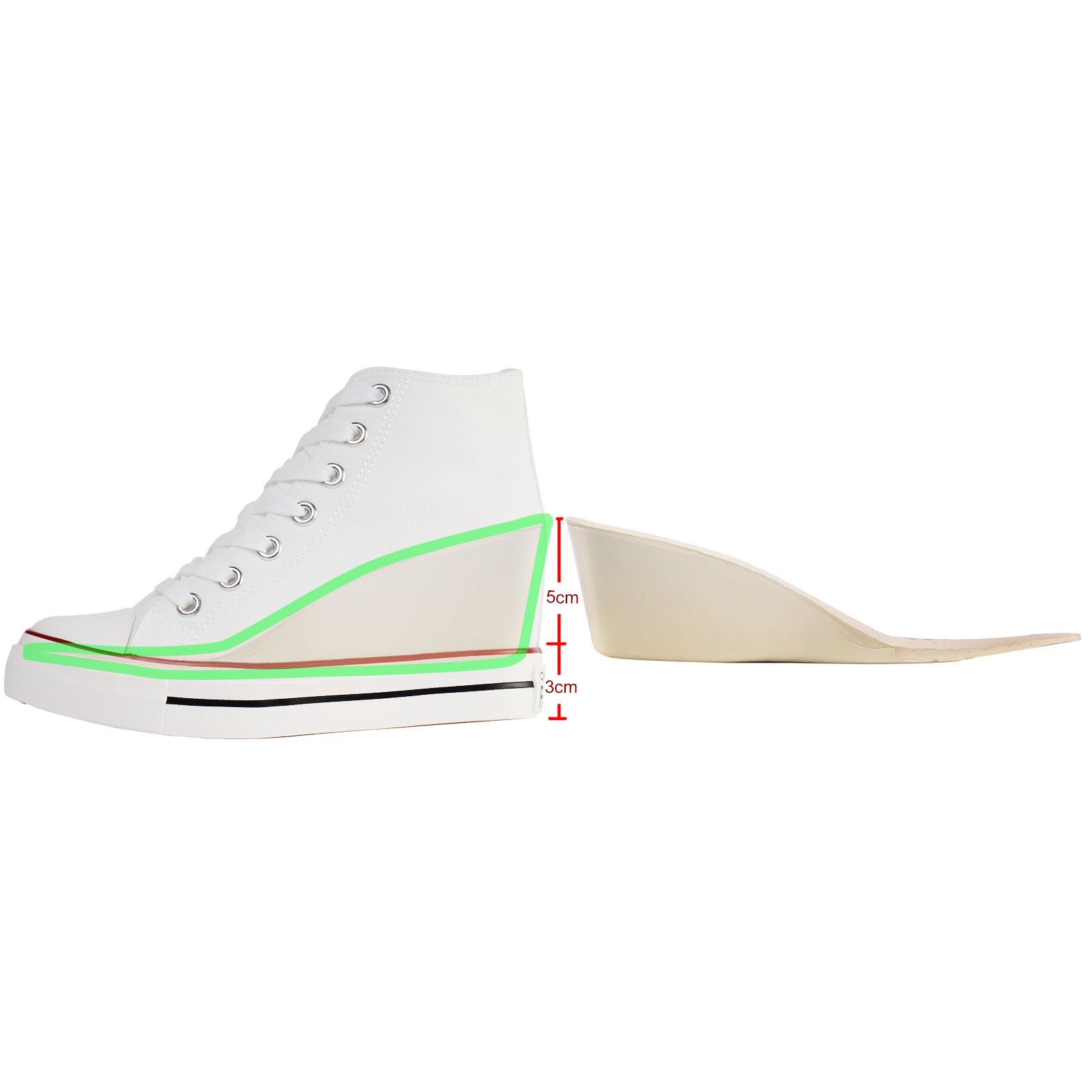 Mujer Zapatos de Lona Cuñas Plataforma Zapatillas Altas | Casuales Moda Botines Ligeras Negro Blanco 35-40 Con cuña