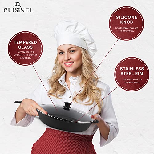 Cuisinel 15" Cast Iron Skillet + Glass Lid Cover + Pan Scraper + Heat-Resistant Silicone Handle Grip - Pre-seasoned Oven-Safe Kitchen Cookware - Indoor/Outdoor - Camping, Grilling, BBQ, Oven Safe by Cuisinel - Image 5