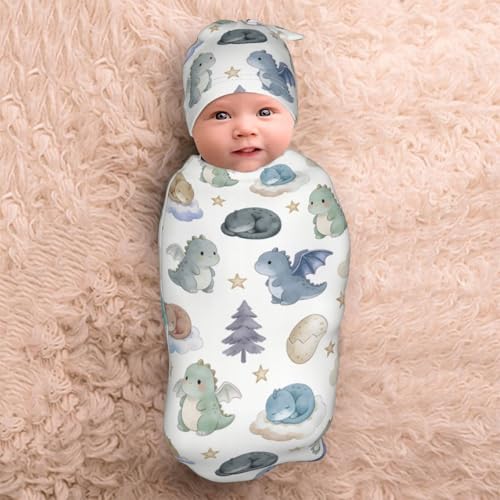 Image of Dragon Swaddle Blanket with Hat for Baby, Swaddling Dragon Theme Baby Stuff