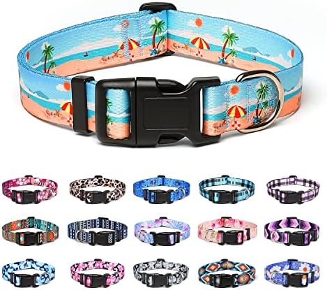 Suredoo Adjustable Nylon Dog Collar with Patterns, Soft Comfy Pet Collar for Small Medium Large Dogs (S, Daisy)