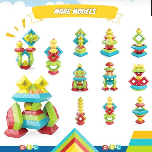 40Pcs Montessori Toys for Ages 3 4 5 6 Toddlers Kids Baby,Pyramid Stacking Building Toys,3D Preschool Learning Blocks for Kids,STEM Sensory Toy Gifts for 3-5 Year Old Boy Girl,Plastic Storage Bag Set - Image 6