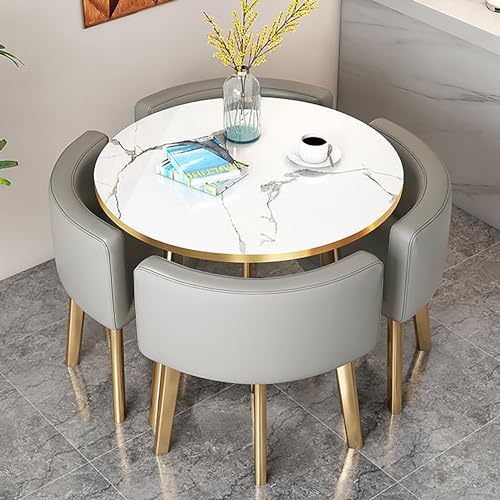 Moderno juego de mesa de comedor y sillas para 4 personas – Elegante mesa redonda/cuadrada para conferencias y recepción para el hogar y la oficina – Elegante conjunto de muebles de comedor