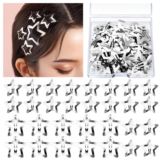 YGDZ Star Hair Clips and Barrettes Set - 20 pcs 1.22" Y2K Hair Accessories, 10 pcs 1.61" Silver Clips for Girls Women, Rave Accessories, Non-Slip Metal Snap Hair Clips
