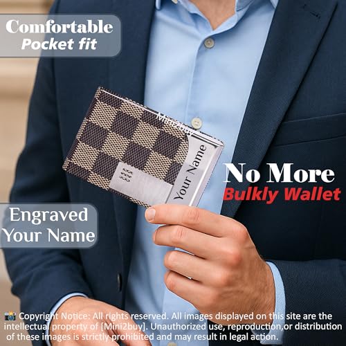 Image of Mini2buy Customized Name Engraved Card Holder for Credit, Debit, ATM, and Business Visiting Cards from Premium Stainless Steel Size Ideal for Personal use or Corporate Gifting (Bronze)