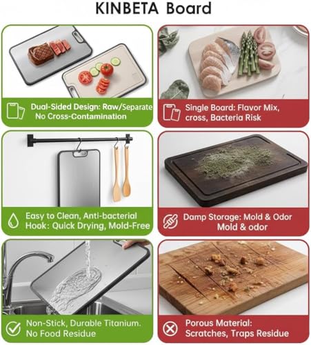 Image of Titanium Cutting Board for Kitchen, Double Sided 2-in-1 Chopping Board with Grinding Area, Food Grade Non Toxic Metal Cutting Board for Meat & Veggies, Easy to Clean, Large Size 16 inch11 inch